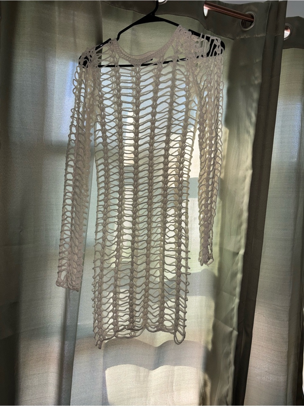 Women's Crochet Long-Sleeve Swim Coverup in Off-White
